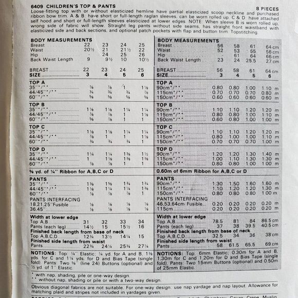 Vintage 80s Butterick Pattern 6409 Uncut Girls Top Elastic Neckline Pants 6 - Picture 3 of 3